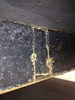 This flooring cross member was cut out and patched back together.